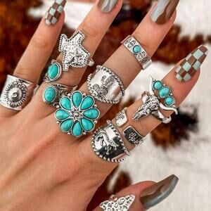 10 rings Texas Sunflower Cactus Turquoise flower Bull Star Horse Western Country